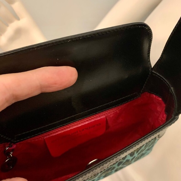 Emanuel Ungaro Paris Teal/Black Animal Purse /Leather & Suede - Picture 7 of 10